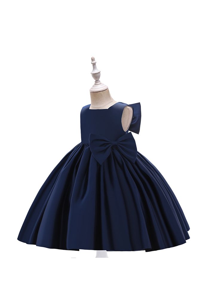 Big Bow Back Sleeveless Princess Dress in Navy For Kids
