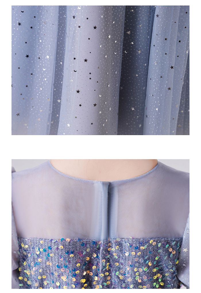 Glitter Sequin Tulle Dress in Baby Blue For Kids