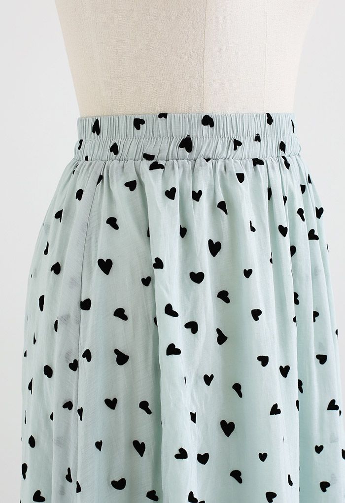 Little Velvet Heart Midi Skirt in Mint