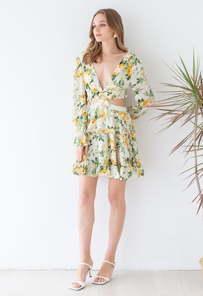 Charming Fragrance Floral Ruffle Dress