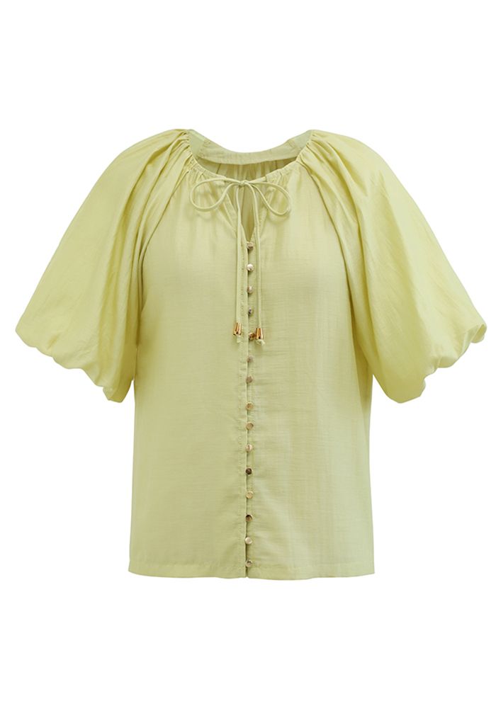 Button Down Bubble Sleeve Top in Yellow