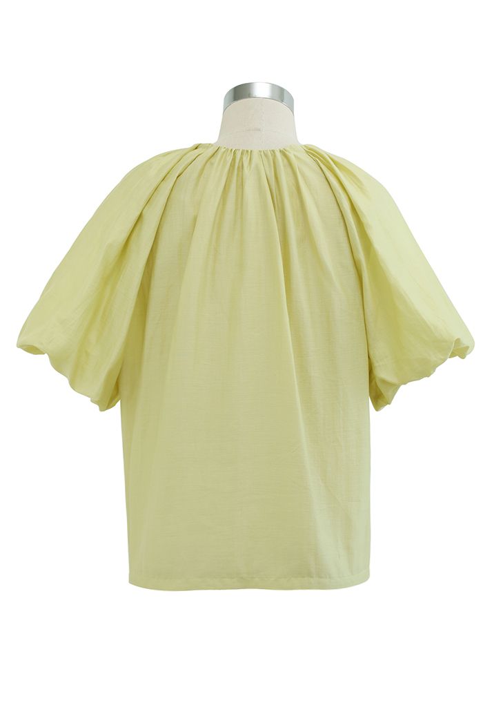 Button Down Bubble Sleeve Top in Yellow