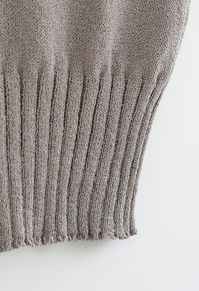 V-Neck Crop Knit Cami Top in Taupe