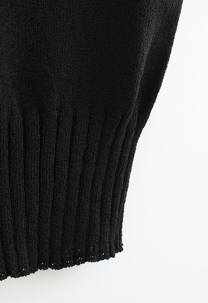 V-Neck Crop Knit Cami Top in Black