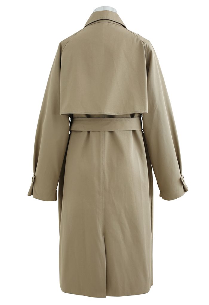 Stud Button Storm Flap Trench Coat in Khaki