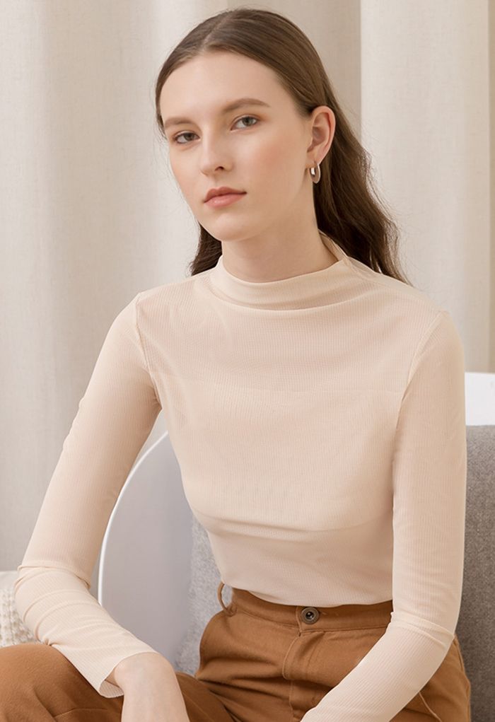 Creamy Mock Neck Fitted Top