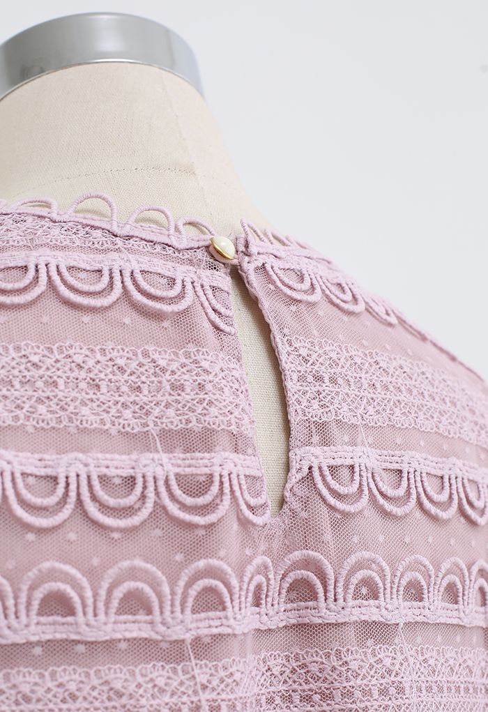 Scalloped Crochet Lace Top in Pink