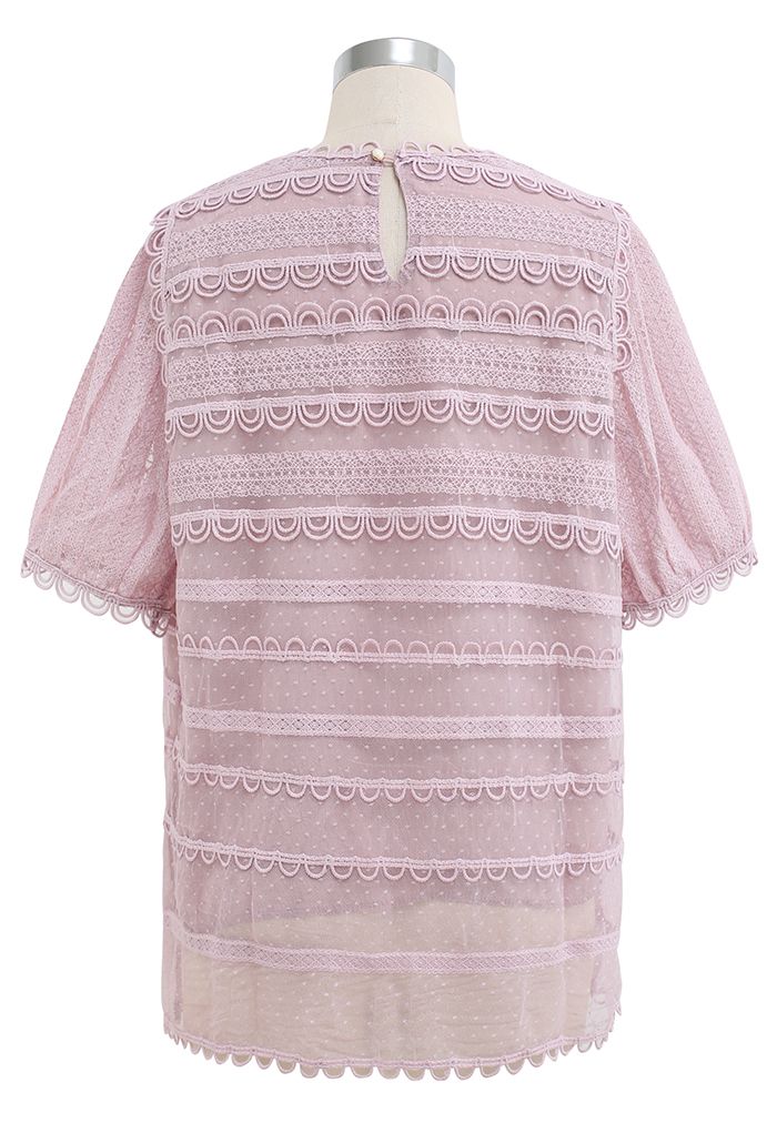 Scalloped Crochet Lace Top in Pink
