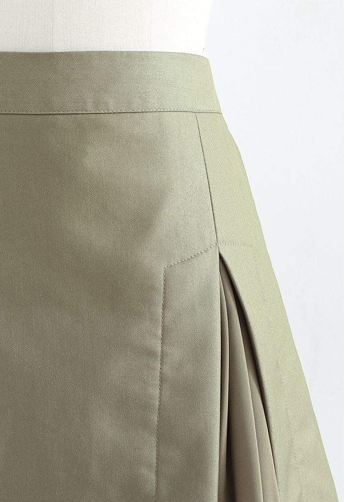 Spliced Pleated Mini Skirt in Khaki