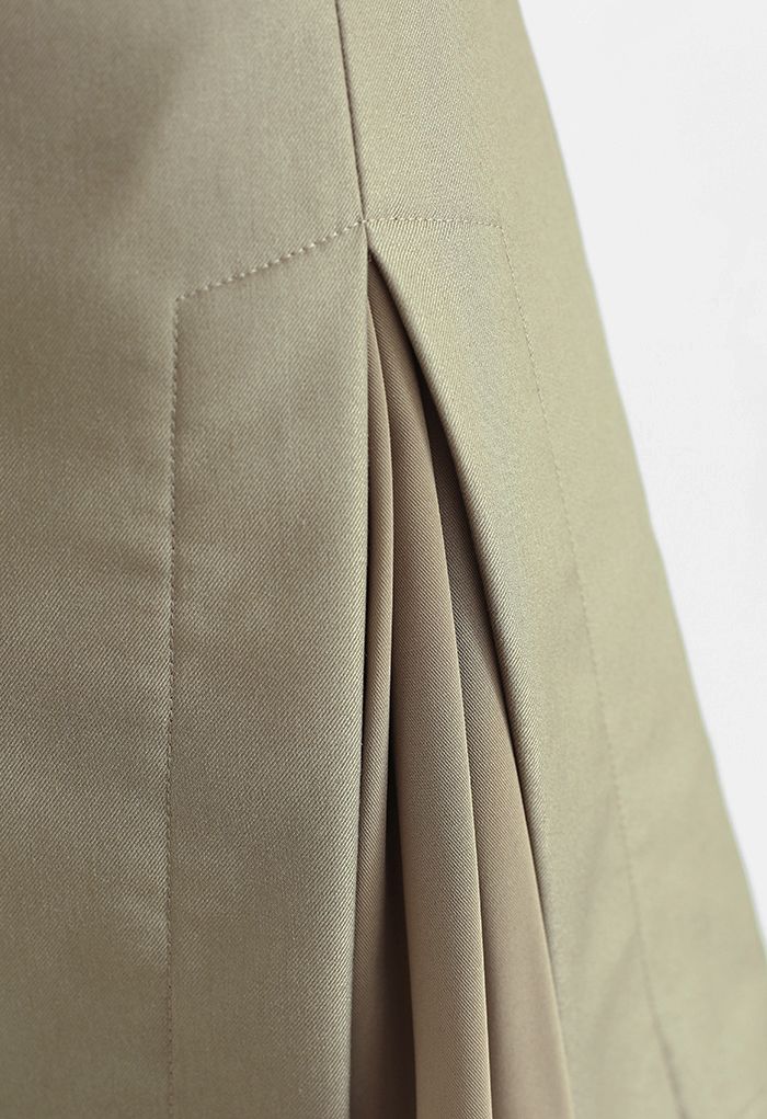 Spliced Pleated Mini Skirt in Khaki