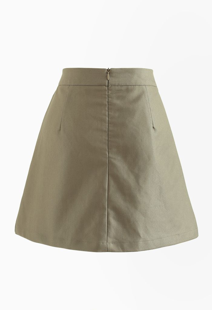 Spliced Pleated Mini Skirt in Khaki