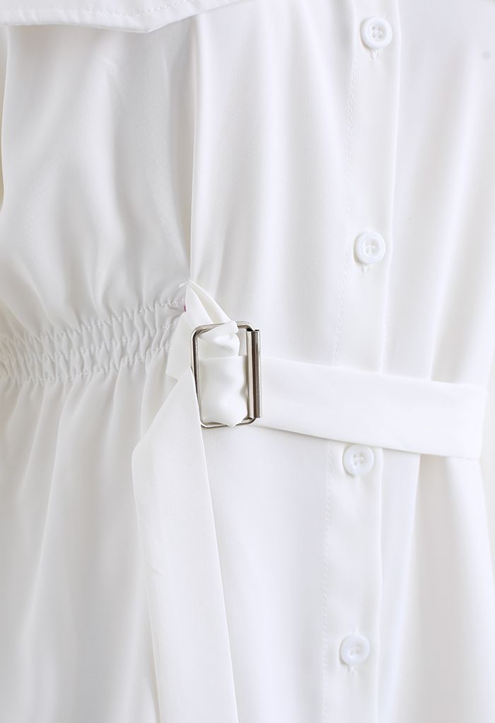 Buckle Belt Flowy Slouchy Shirt in White