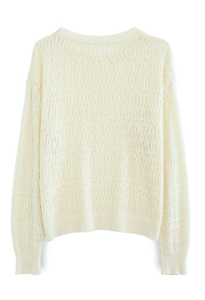 Monochrome Hollow Out Slouchy Knit Top in Cream