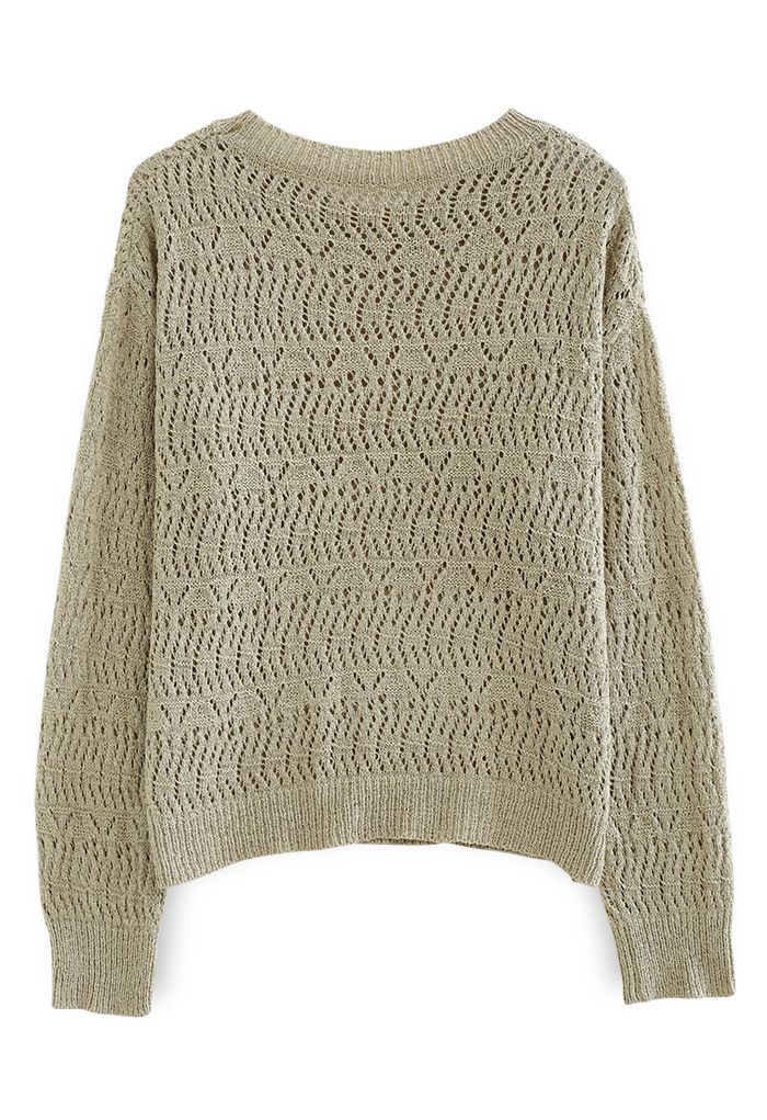 Monochrome Hollow Out Slouchy Knit Top in Olive