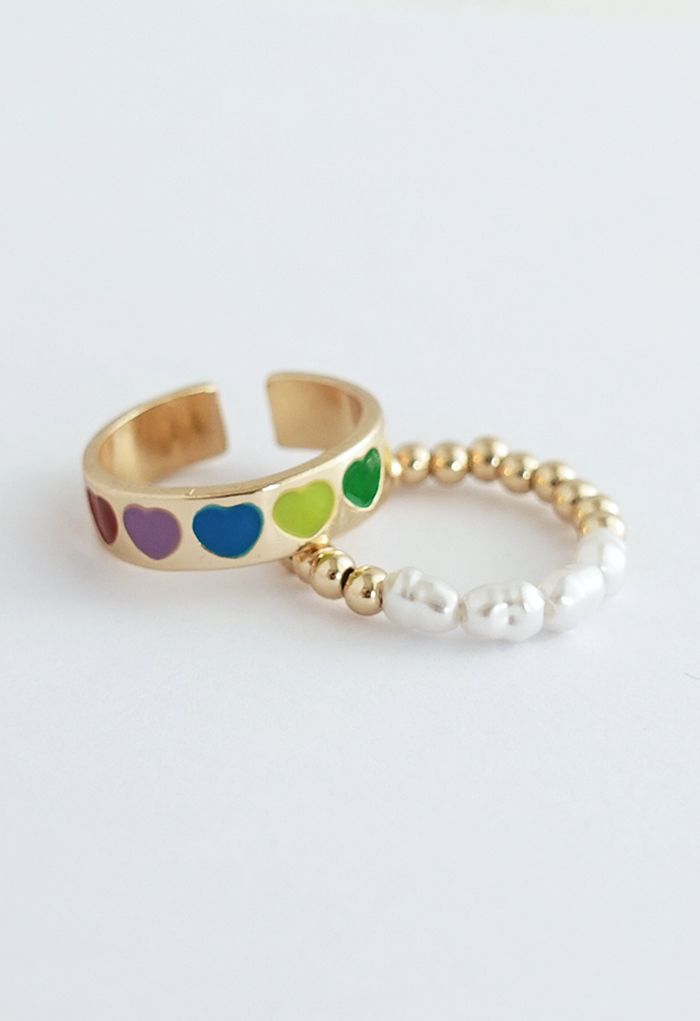 2-Pack Colorful Heart Beads Rings