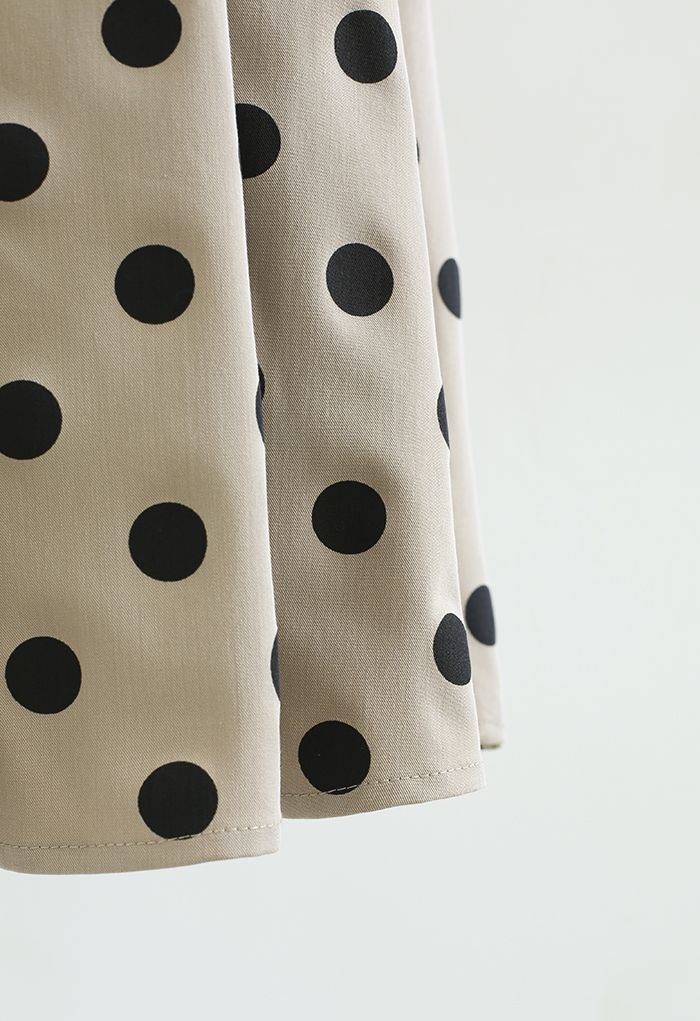 Polka Dot Pleated Midi Skirt in Khaki