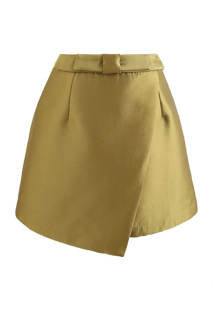 Bowknot Flap Front Mini Bud Skirt in Mustard