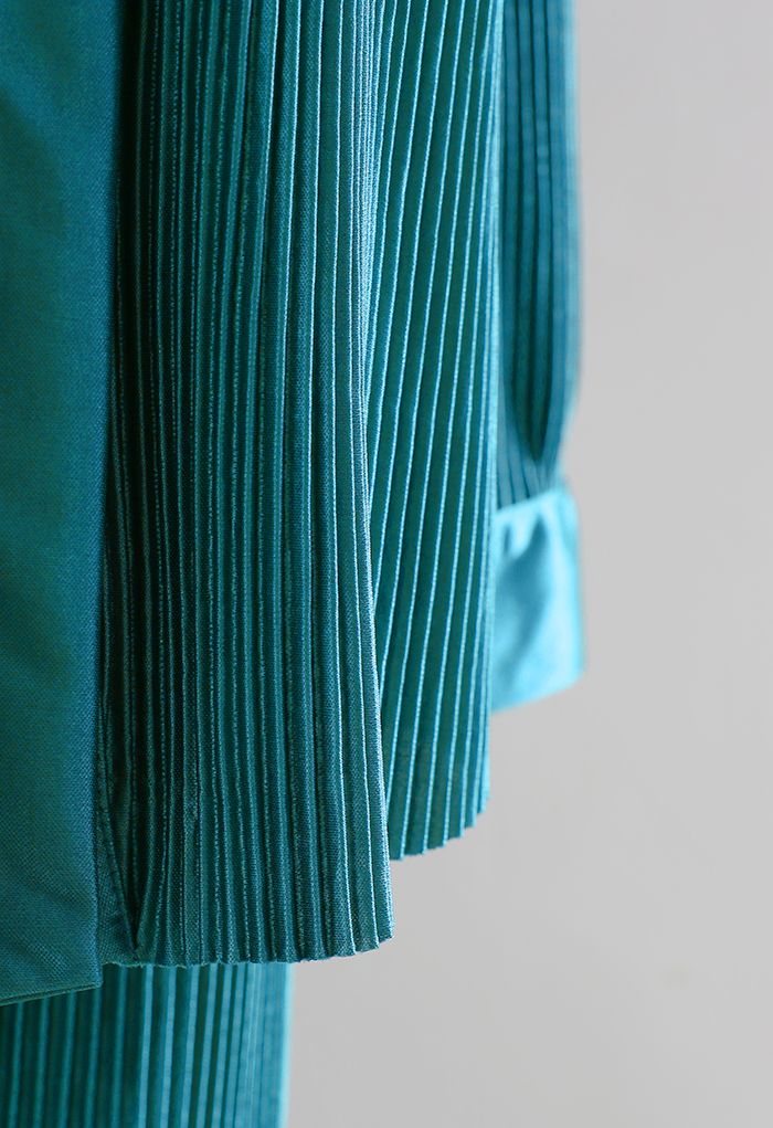Full Pleated Plisse Shirt and Pants Set in Teal