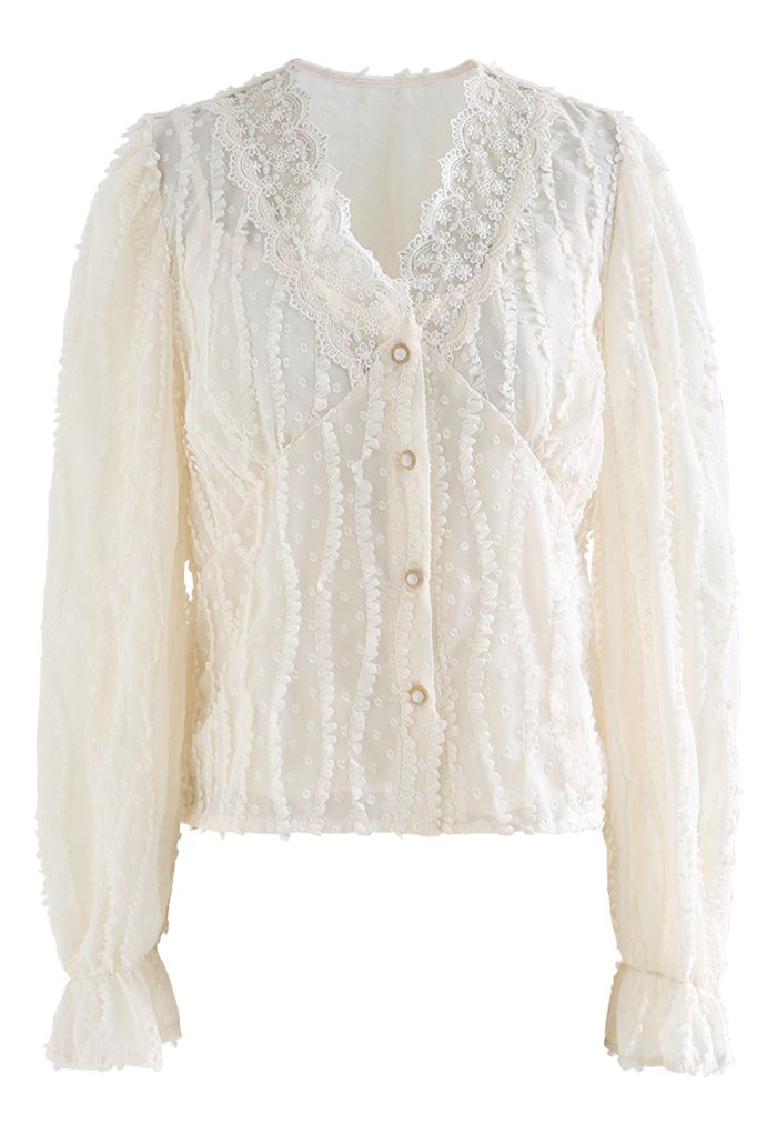 Embroidered Floral Lace Buttoned Shirt