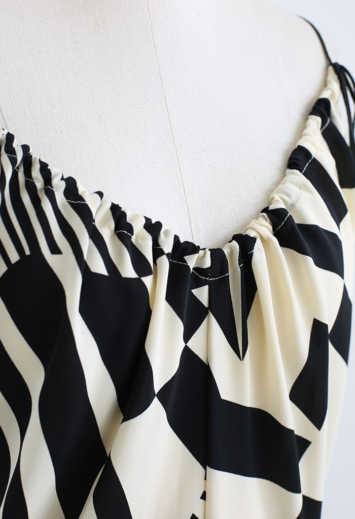 Geometric Print Drawstring Cami Dress