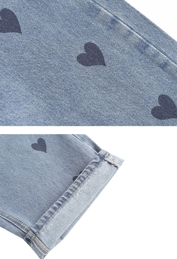 Vintage Heart Print Wide Leg Jeans