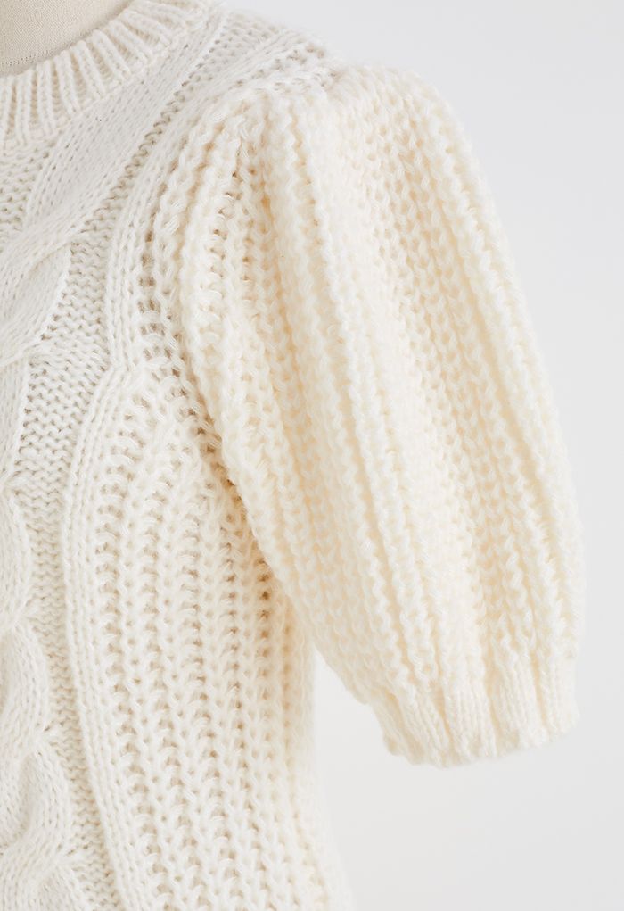 Bubble Sleeve Braided Ribbed Sweater