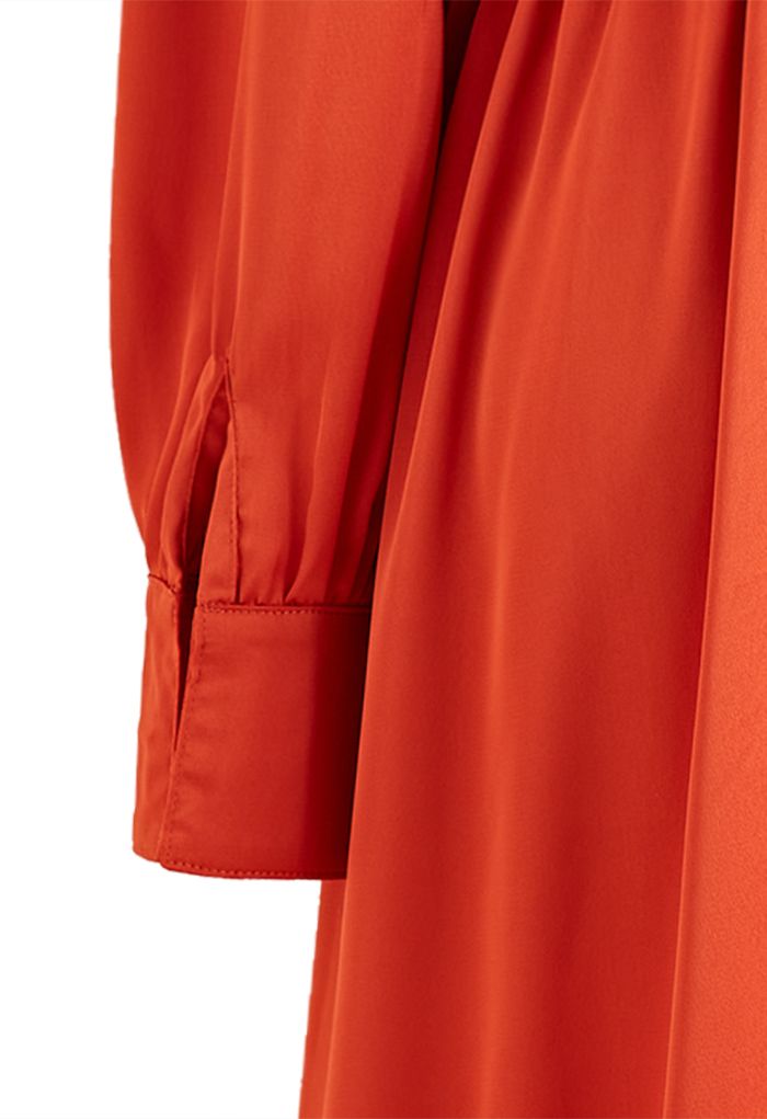 Asymmetric Ruffle Hem Wrap Satin Dress in Orange