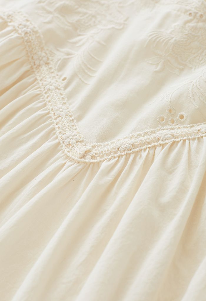 Embroidered Eyelet Puff Sleeve Dolly Top