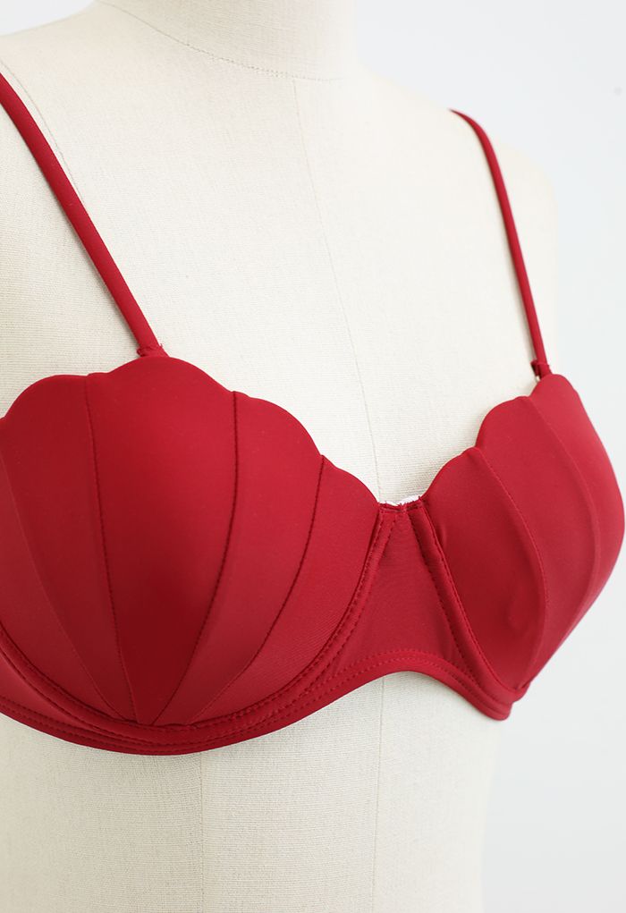 Seashell Shaped Drawstring Bikini Set in Red