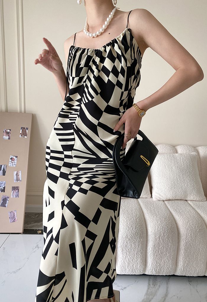 Geometric Print Drawstring Cami Dress