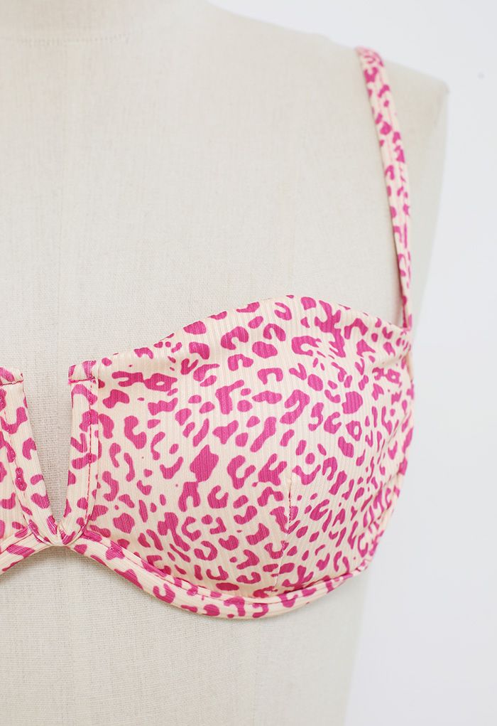 Leopard Print Bikini Set with Sarong in Pink