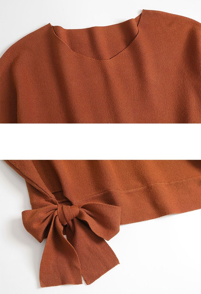 Batwing Sleeve Bowknot Oversize Sweater in Caramel