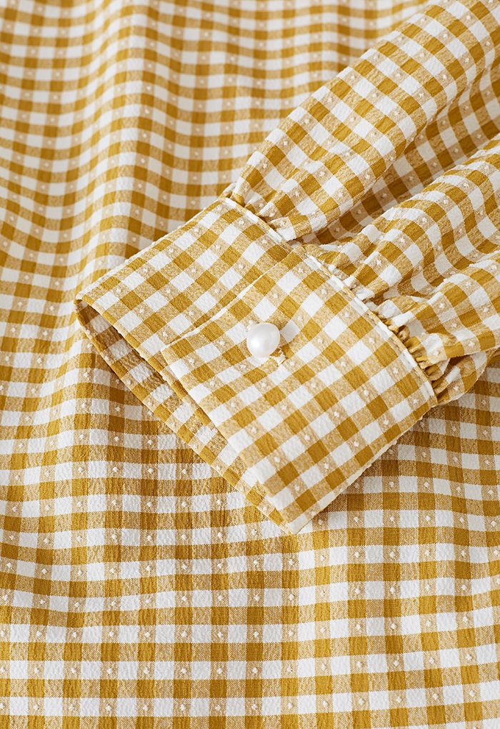Gingham Twist Front Chiffon Cropped Shirt in Yellow