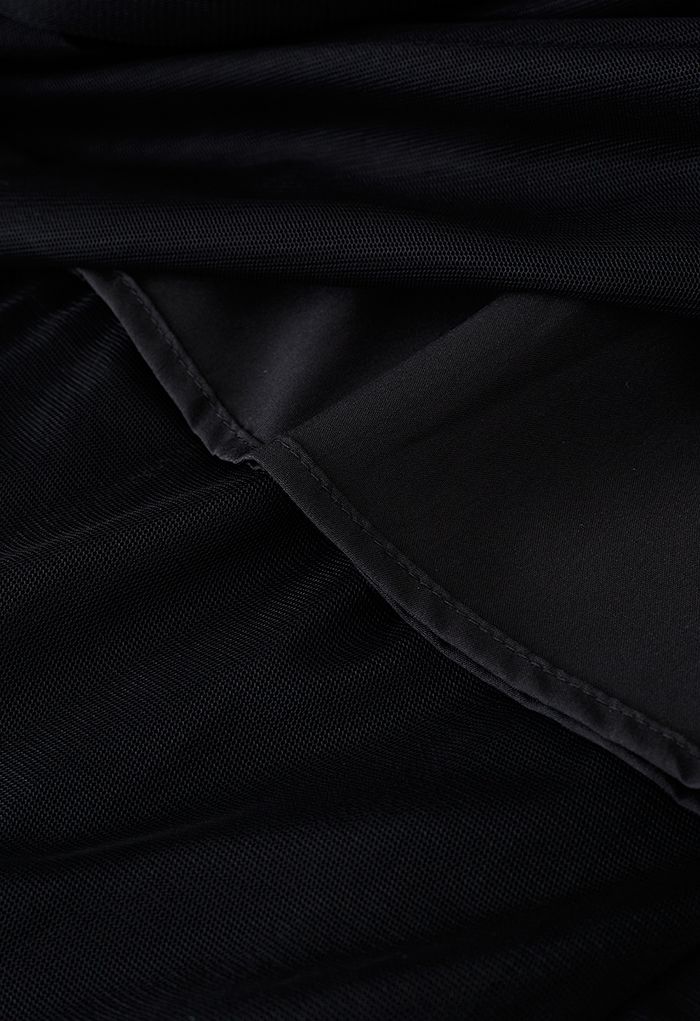 Crystal Embellished Solid Color Tulle Skirt in Black