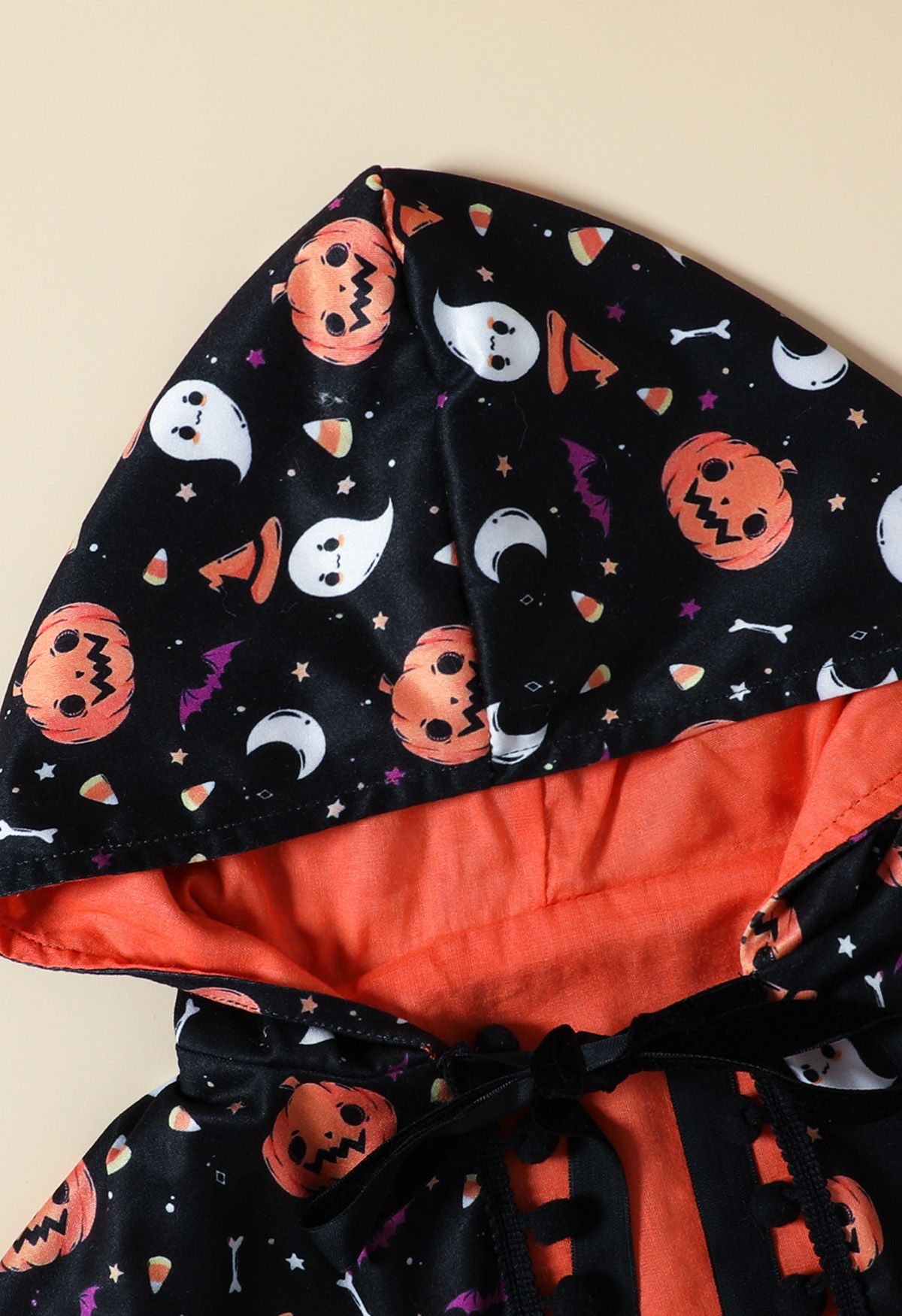 Kids' Halloween Ghost Pumpkin Mesh Dress with Hooded Cape 