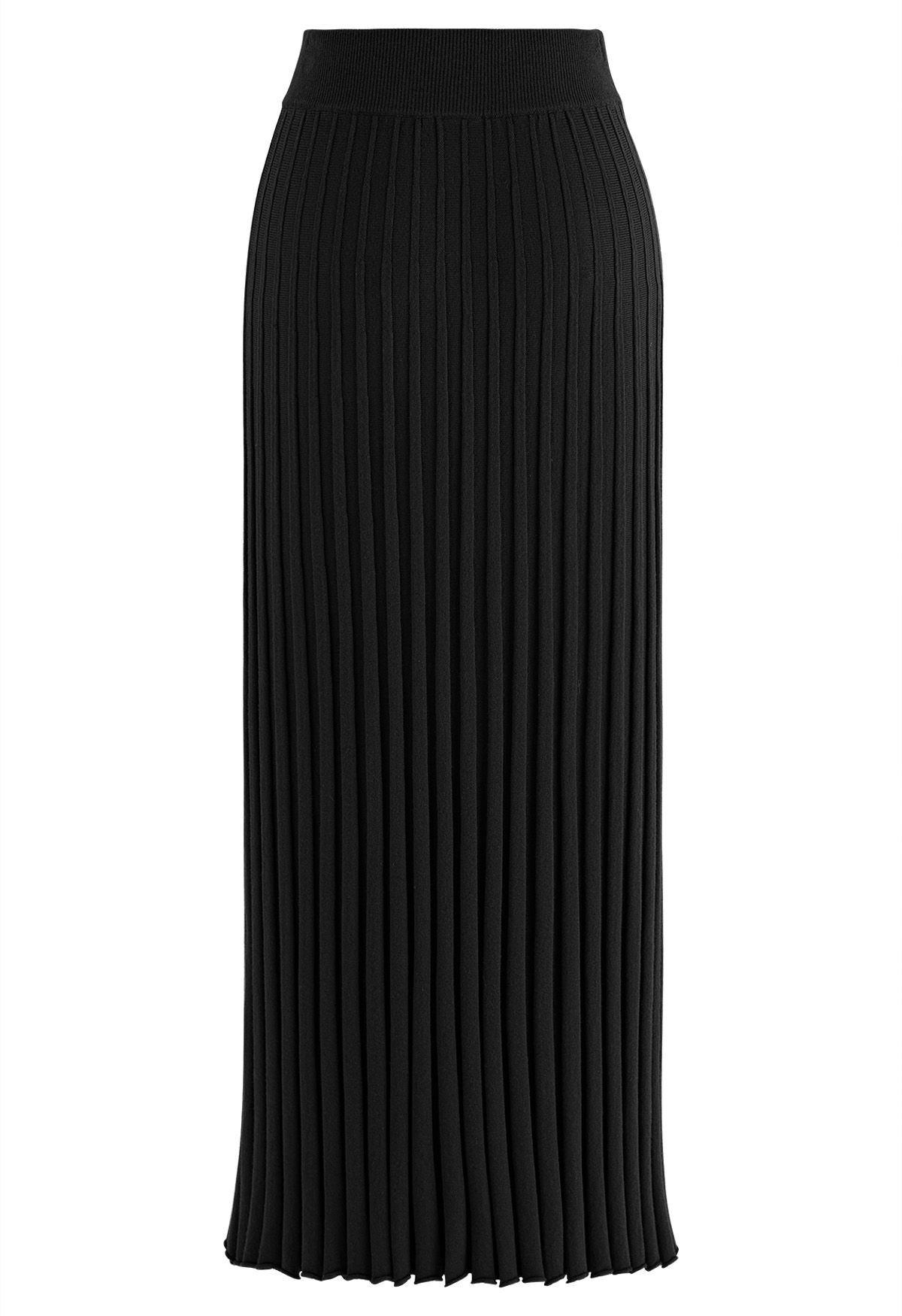 Ultra-Soft Lettuce Hem Knit Maxi Skirt in Black