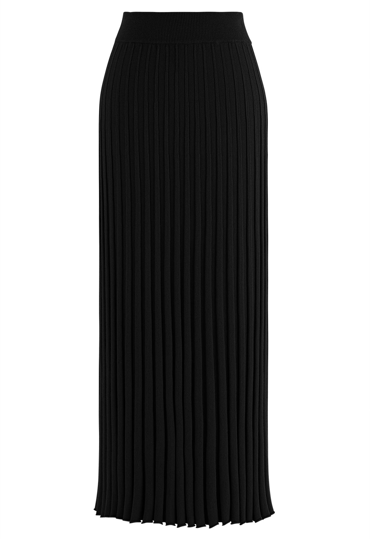 Ultra-Soft Lettuce Hem Knit Maxi Skirt in Black