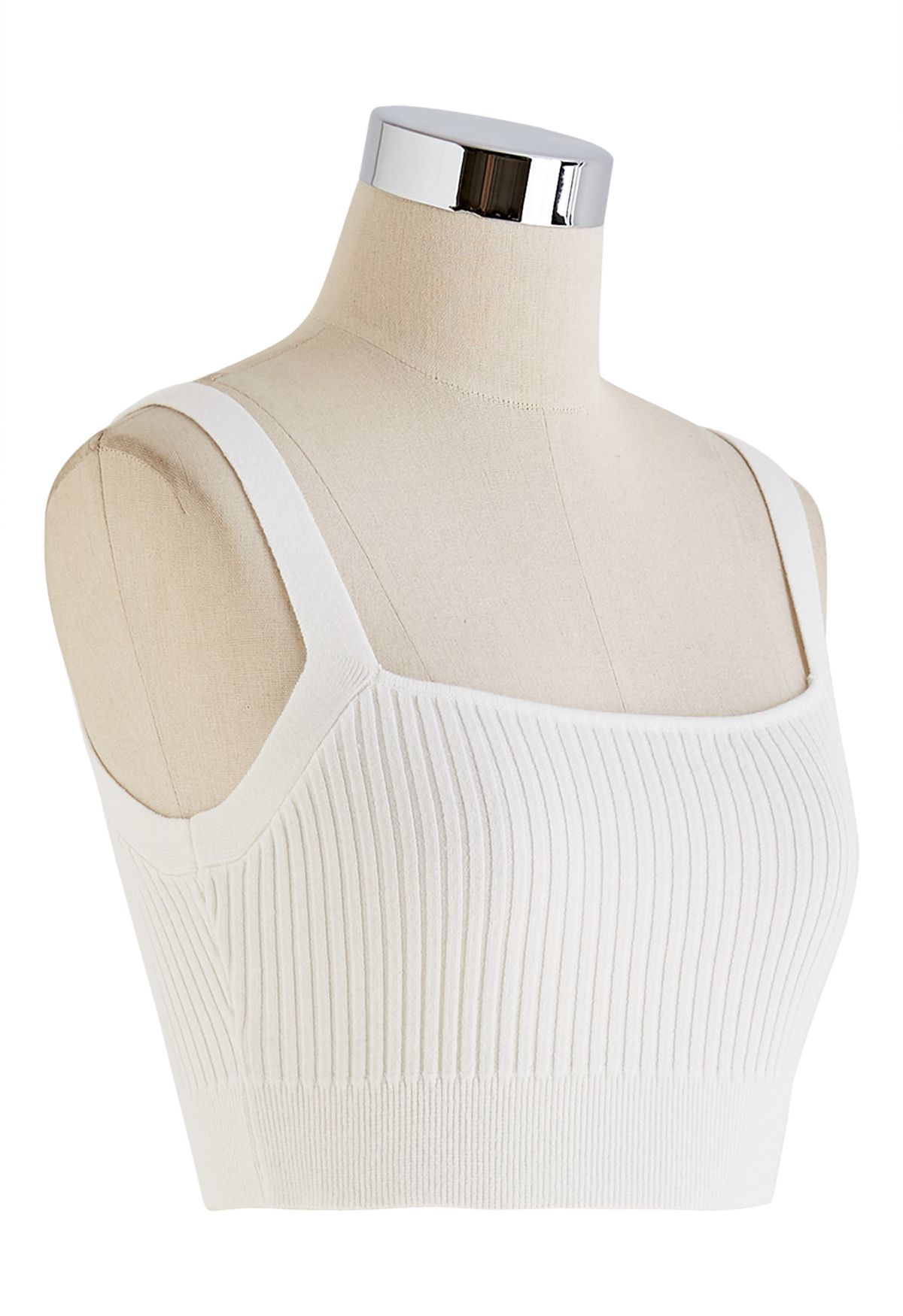 Ultra-Soft Ribbed Cami Knit Cropped Top in White