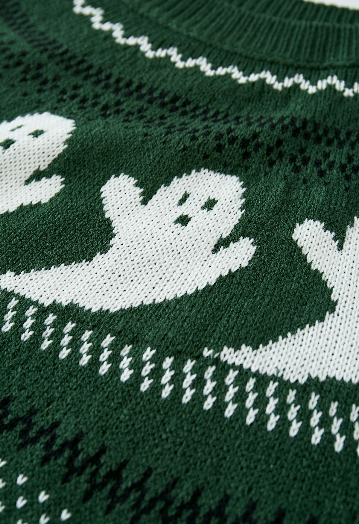 Cute Ghost Long Sleeves Knit Sweater in Army Green