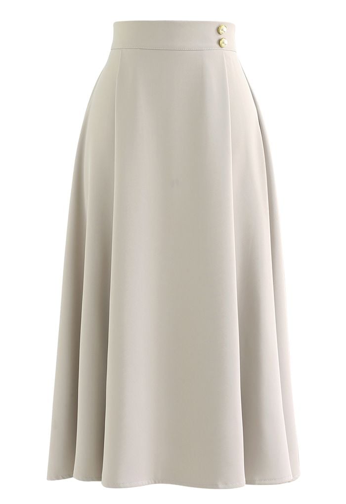 Classy Pearl Trim Flare Midi Skirt in Ivory