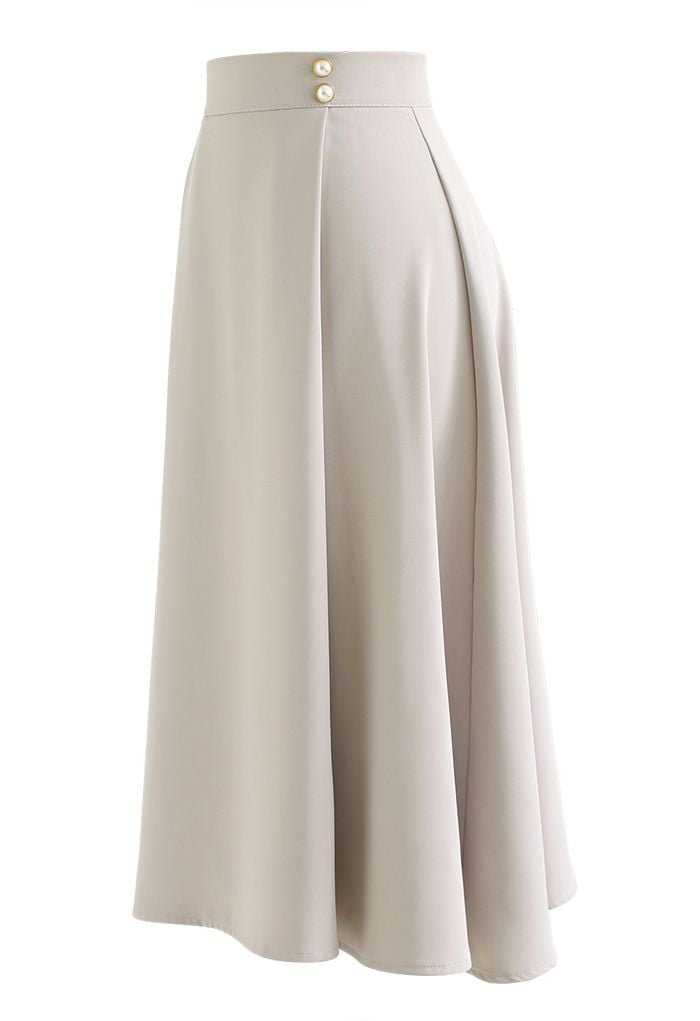 Classy Pearl Trim Flare Midi Skirt in Ivory