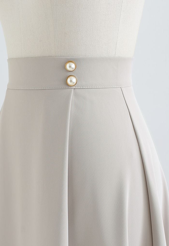 Classy Pearl Trim Flare Midi Skirt in Ivory