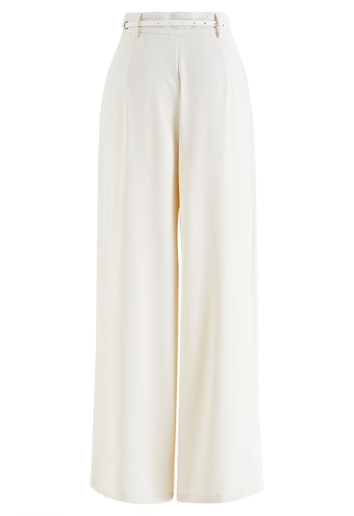 Pleat Front Wide-Leg Belted Pants in Ivory
