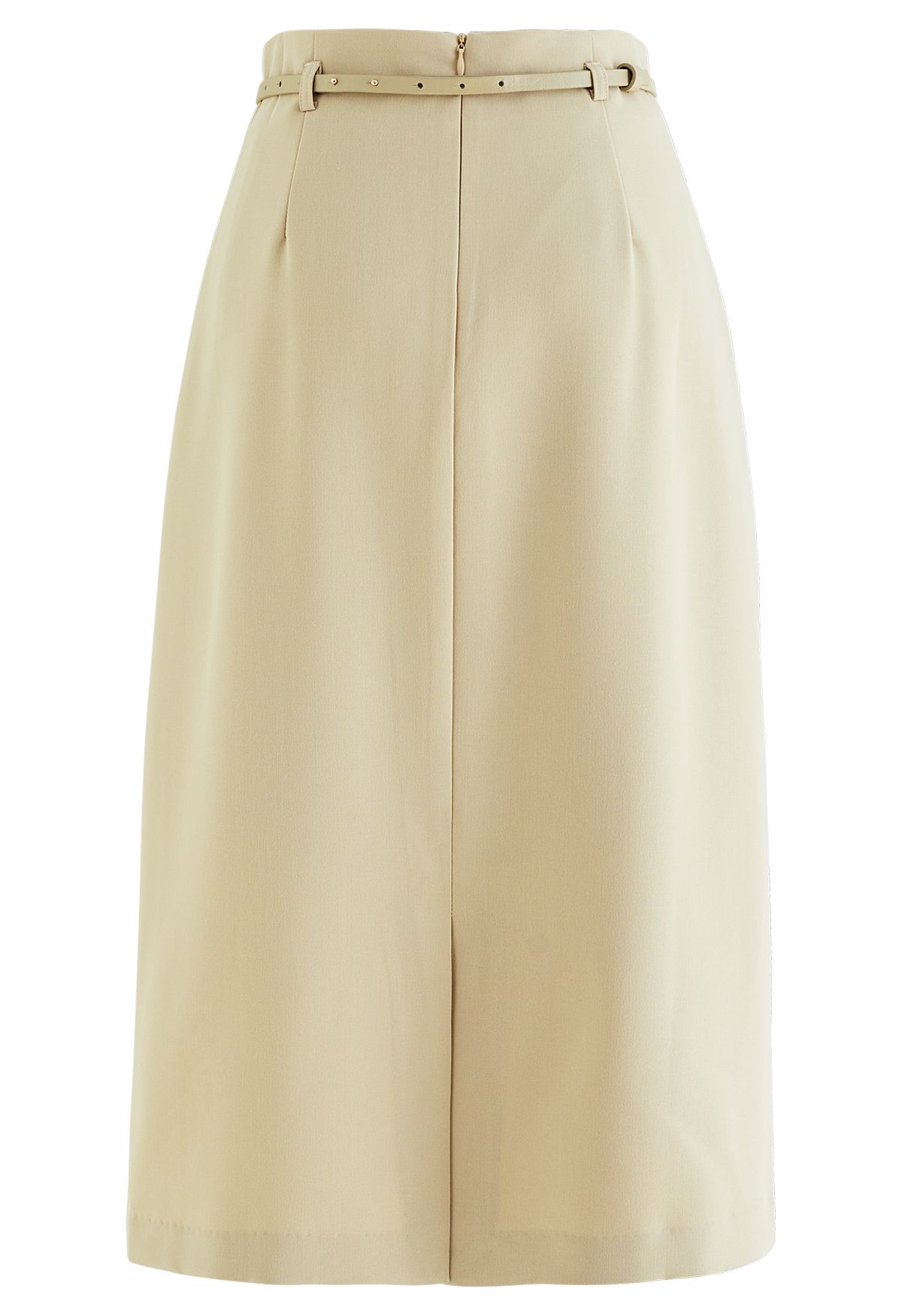 Flap Front Belted Midi Skirt in Light Yellow