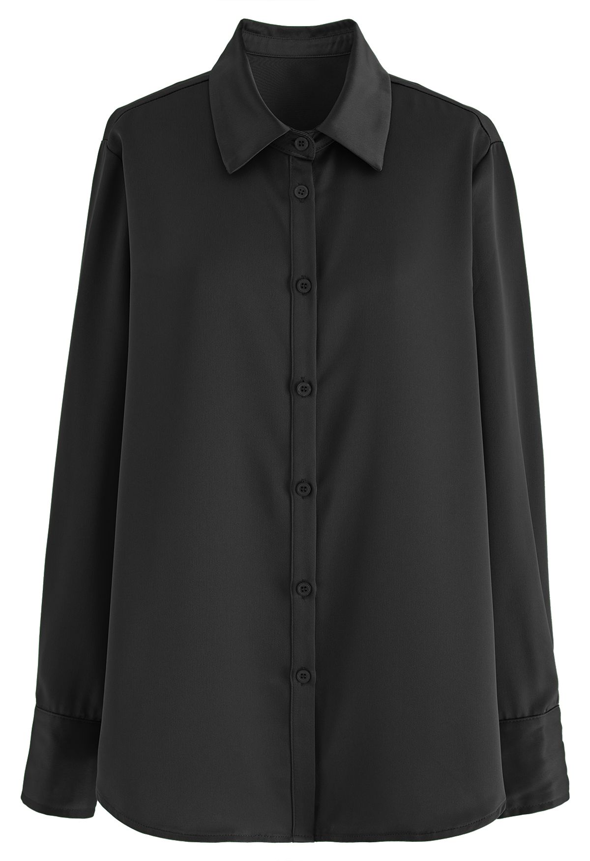 Satin Finish Button Up Shirt in Black