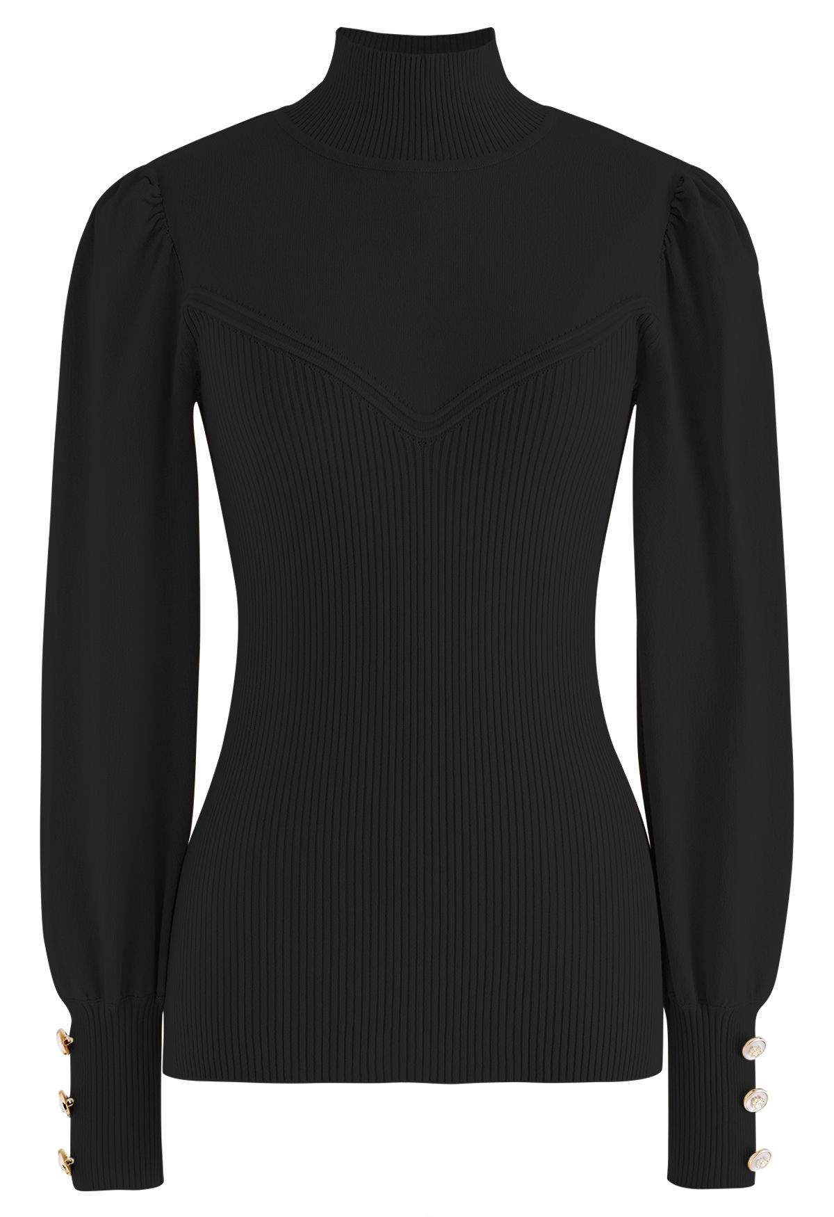 Rib Splicing Fitted Soft Knit Sweater in Black