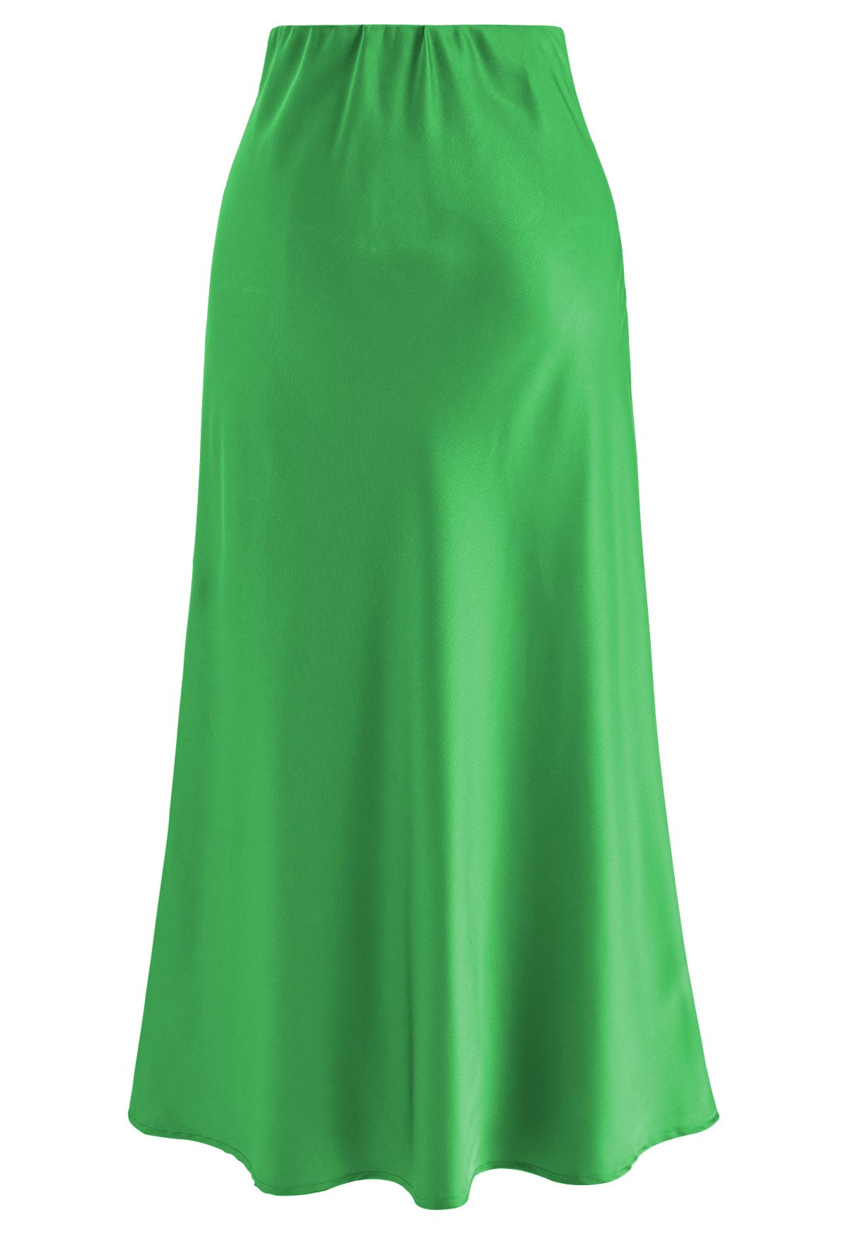 Satin Finish Bias Cut Midi Skirt in Green