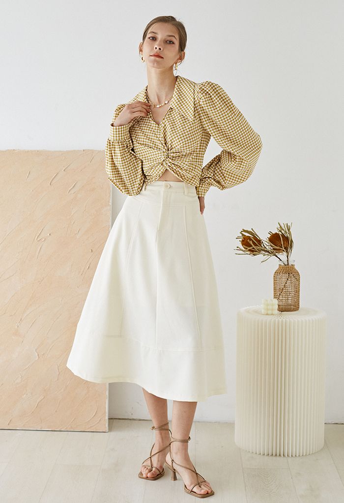 High-End Flare Hem Midi Skirt in Cream