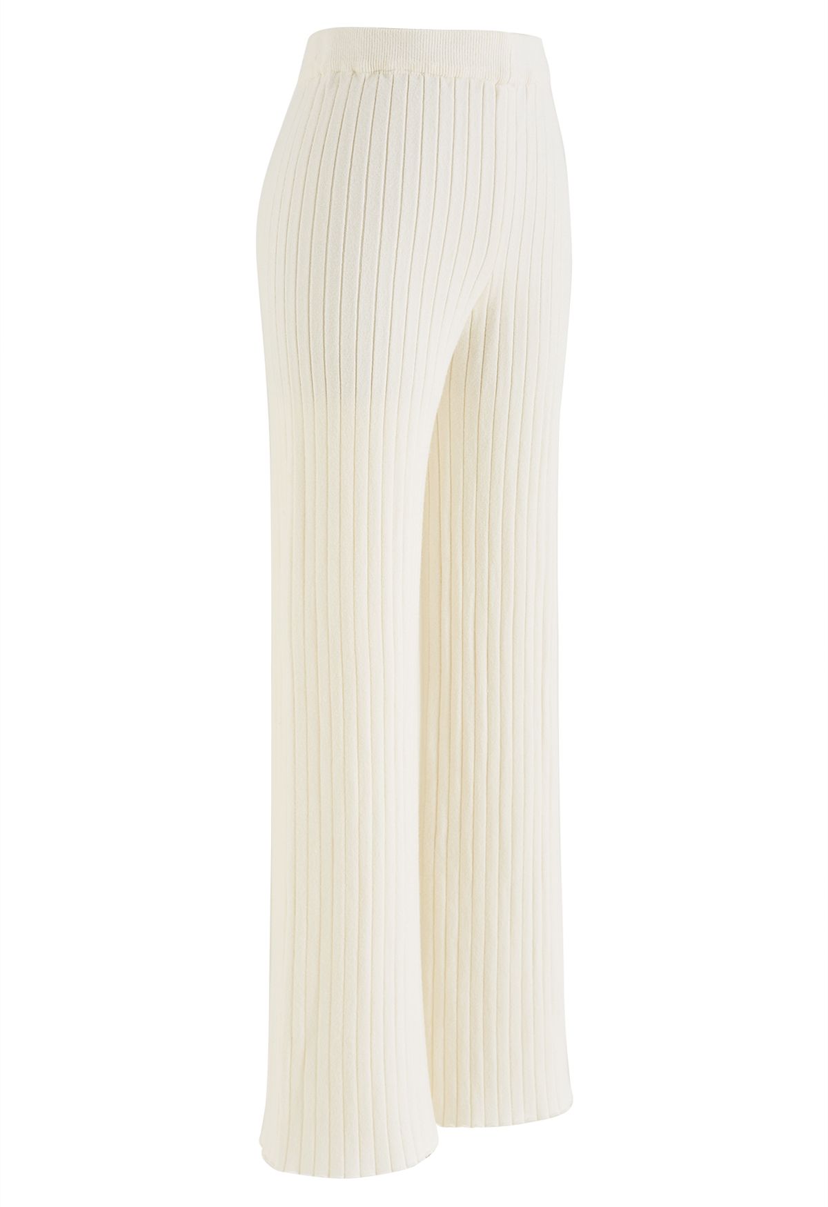 Ribbed Straight Leg Knit Pants in Cream