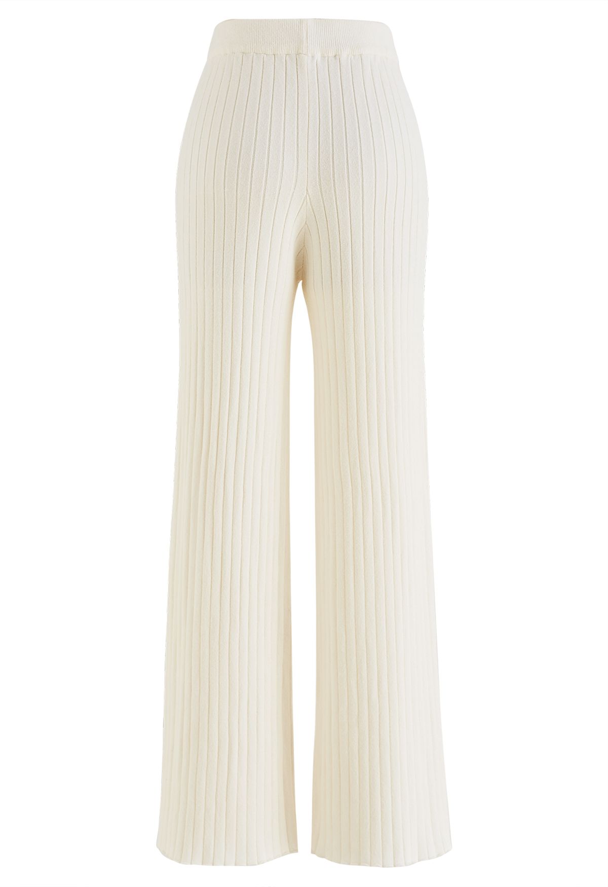 Ribbed Straight Leg Knit Pants in Cream